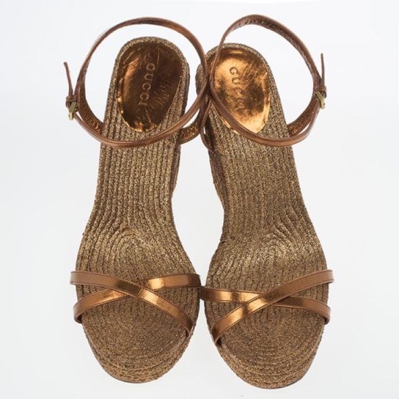 GUCCI Bronze Metallic Lia Espadrilles Wedge Platforms 😍 - Picture 11 of 12